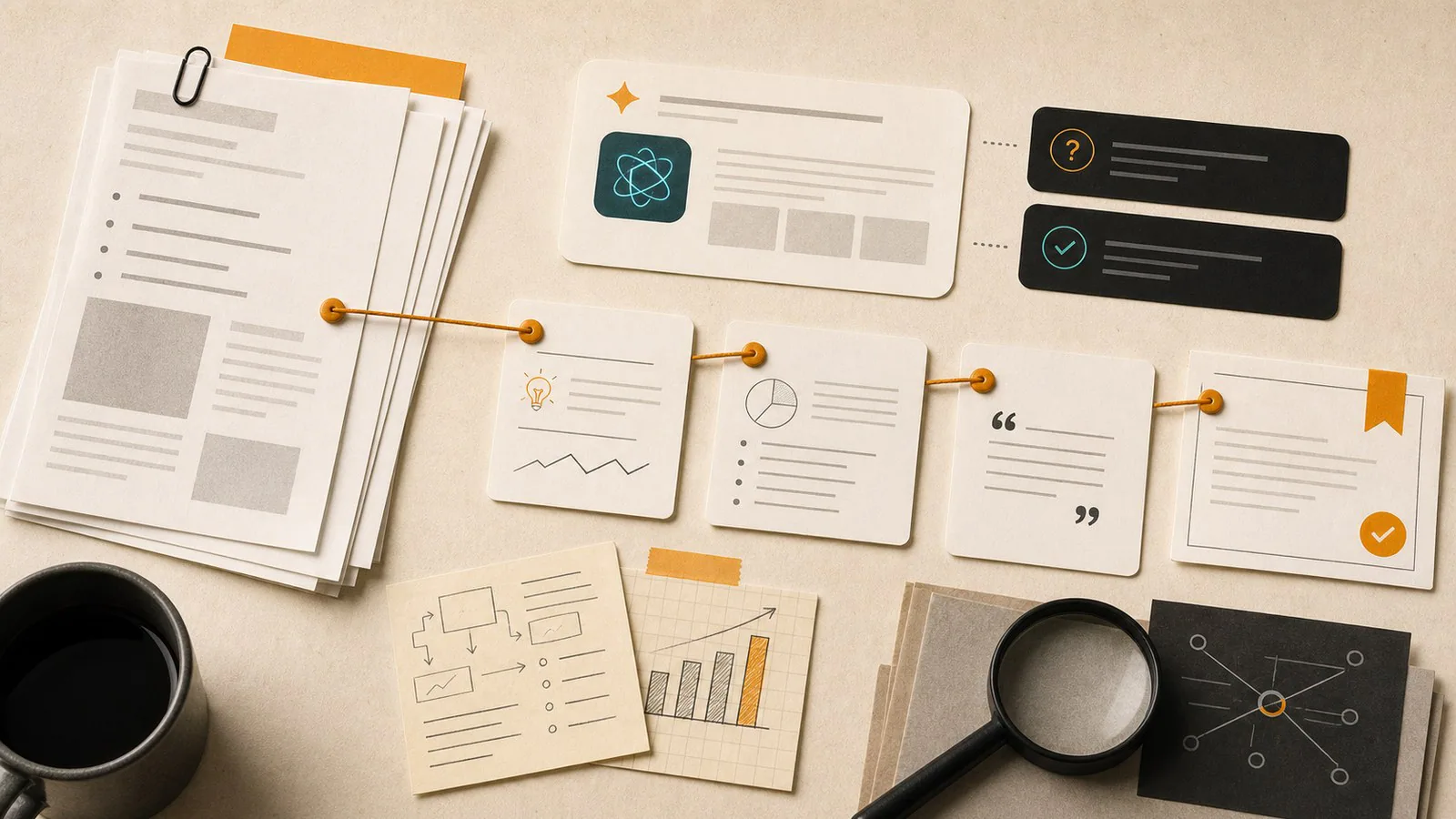 Editorial image of blog content cards and AI answer citation signals