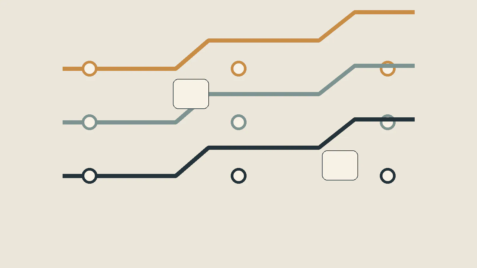 Layered blank paper plan with an amber priority tile for a service website project