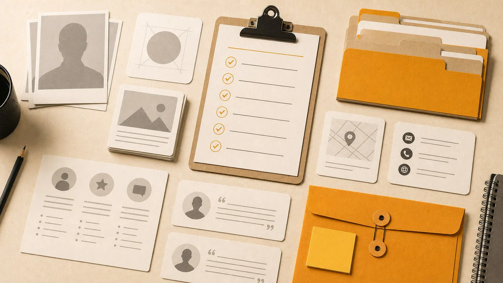 Editorial image of website content handover materials and checklist cards