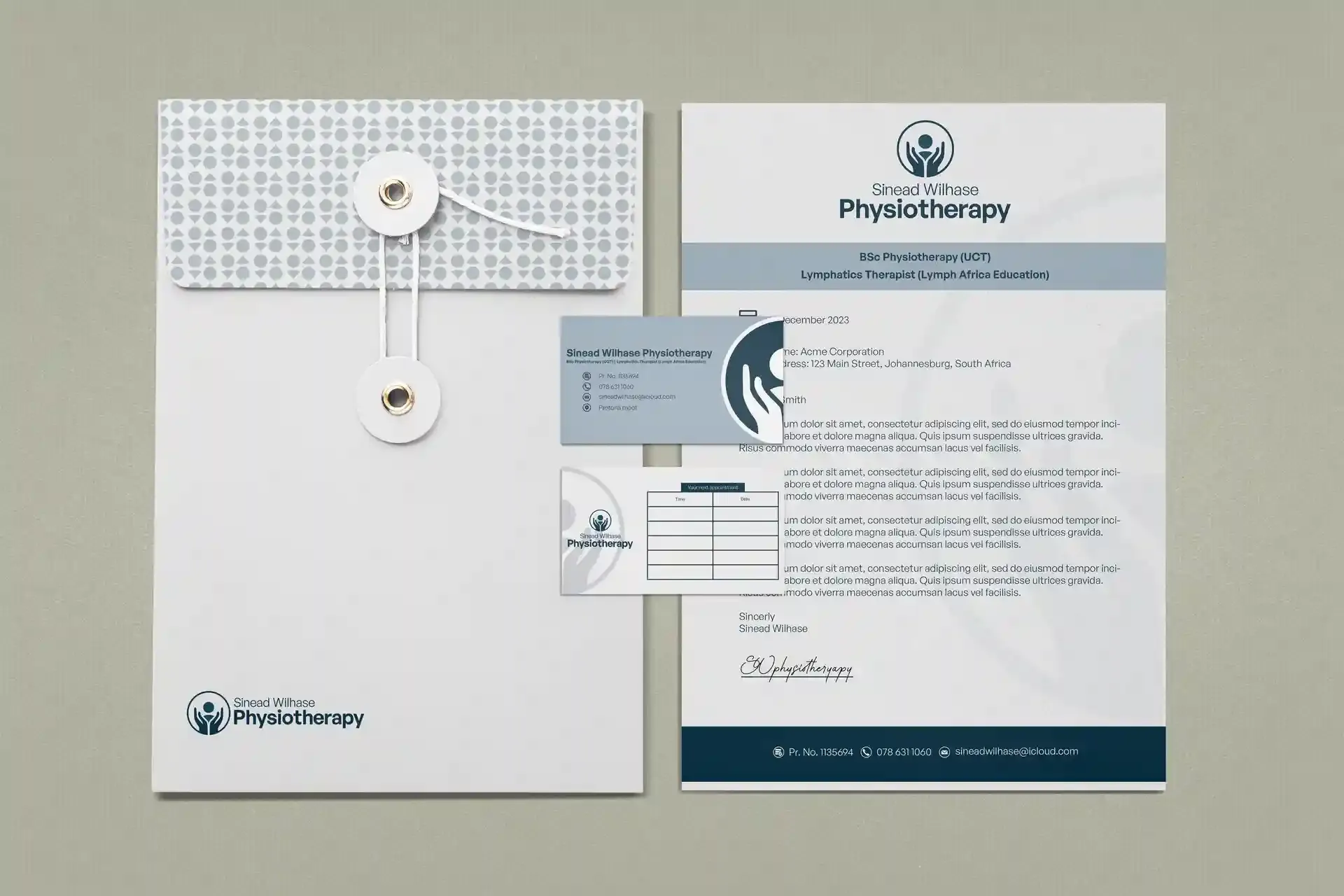 Physiotherapy practice brand identity stationary