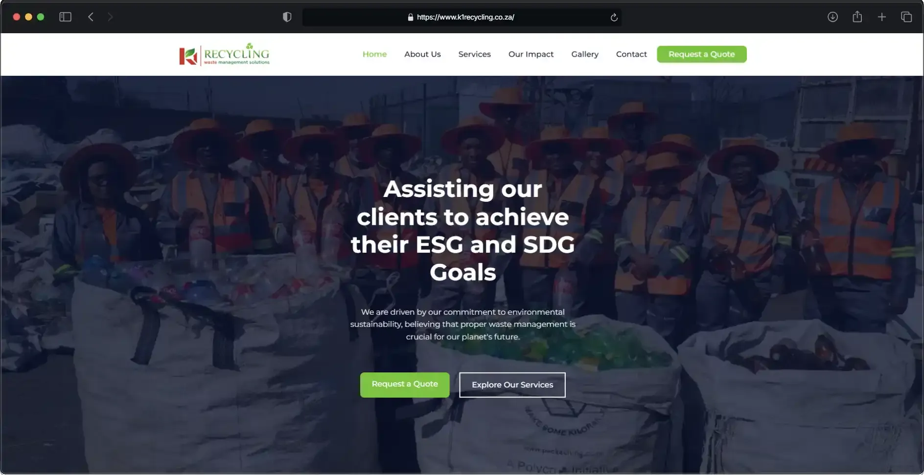K1 Recycling website showcasing sustainability initiatives